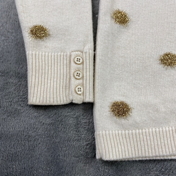 Talbots Wool Blend Sweater MP Petite Cream Gold Embellished CrewNeck Long Sleeve - Picture 10 of 13